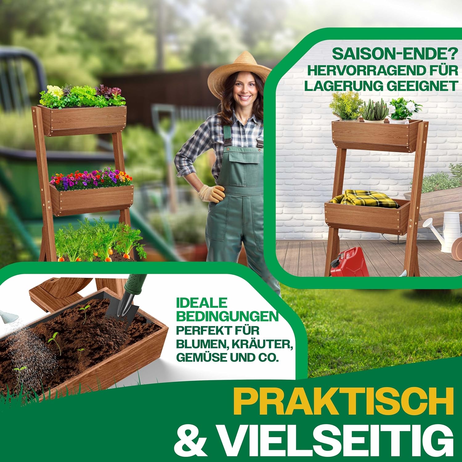 Kesser® Hochbeet mit Ebenen – Premium, vielseitig für Blumen, Gemüse & Kräuter – Gartenfleece