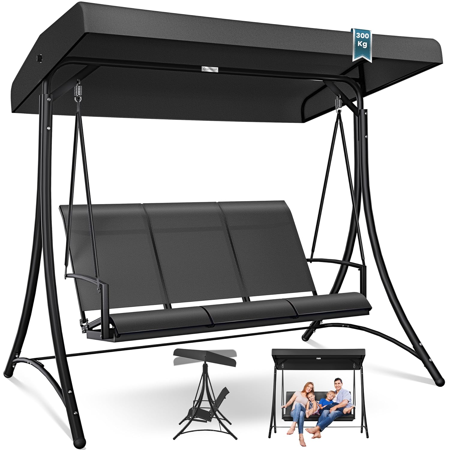 KESSER® Hollywood Swing Sonnendeck 3‑Sitzer 300 kg, rutschfeste Füße, wasserabweisend