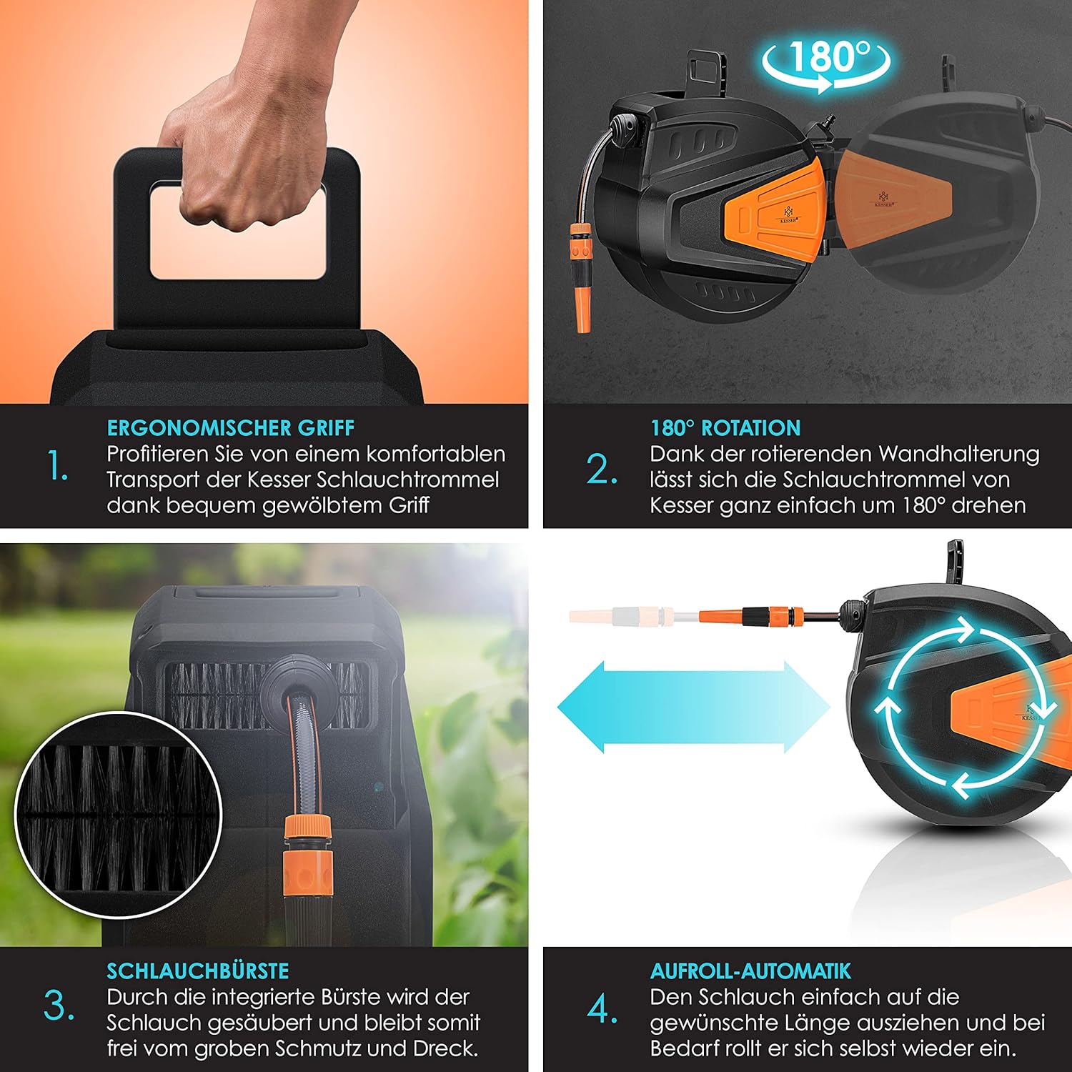 Kesser® Hosewender 30m+2m 180° Drehwindstopper Wandhalterung Garten