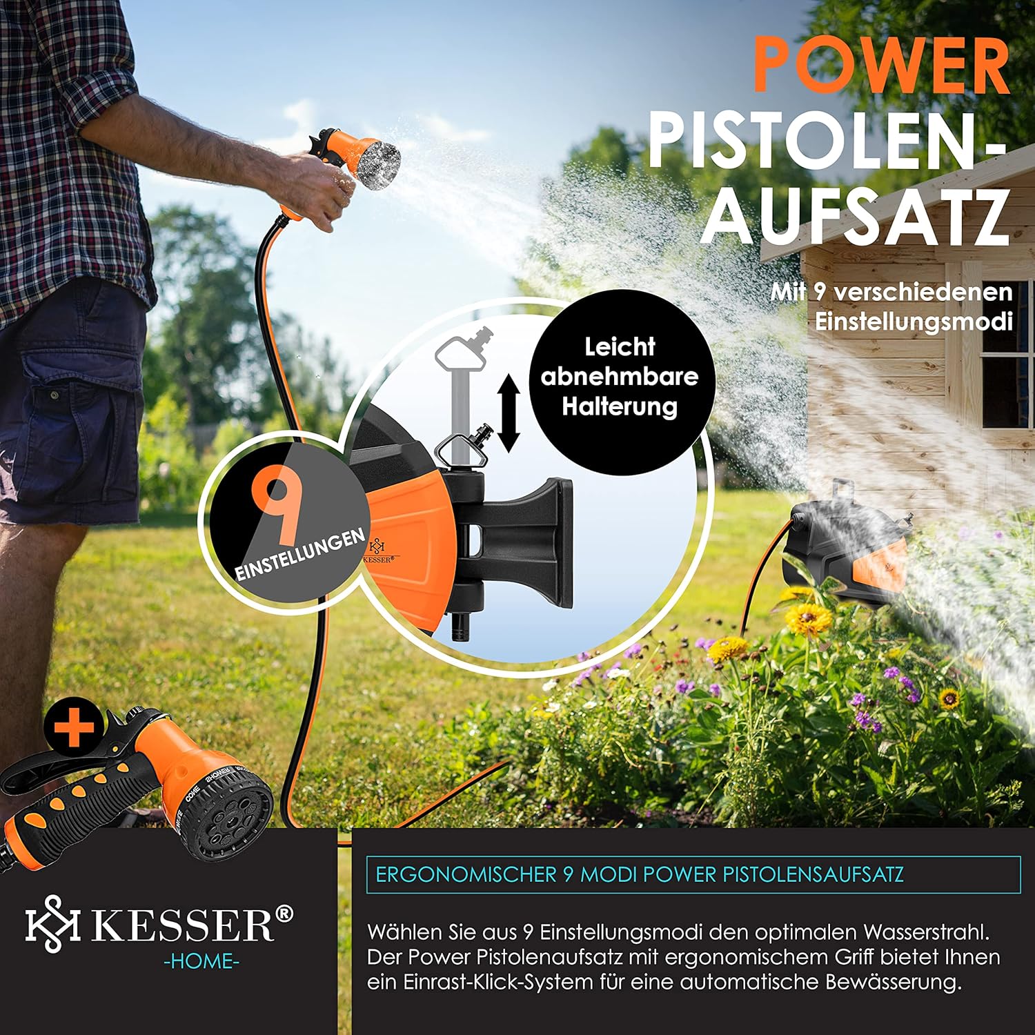 Kesser® Hosewender 30m+2m 180° Drehwindstopper Wandhalterung Garten