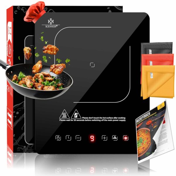 Knisterkochfeld mit Touch-Bedienung, inklusive Kochzubehör und Rezeptbuch, geeignet für modernes Kochen, energiesparend, benutzerfreundlich, ideal für Hausküchen, hochwertige Verarbeitung, vielseitig einsetzbar.