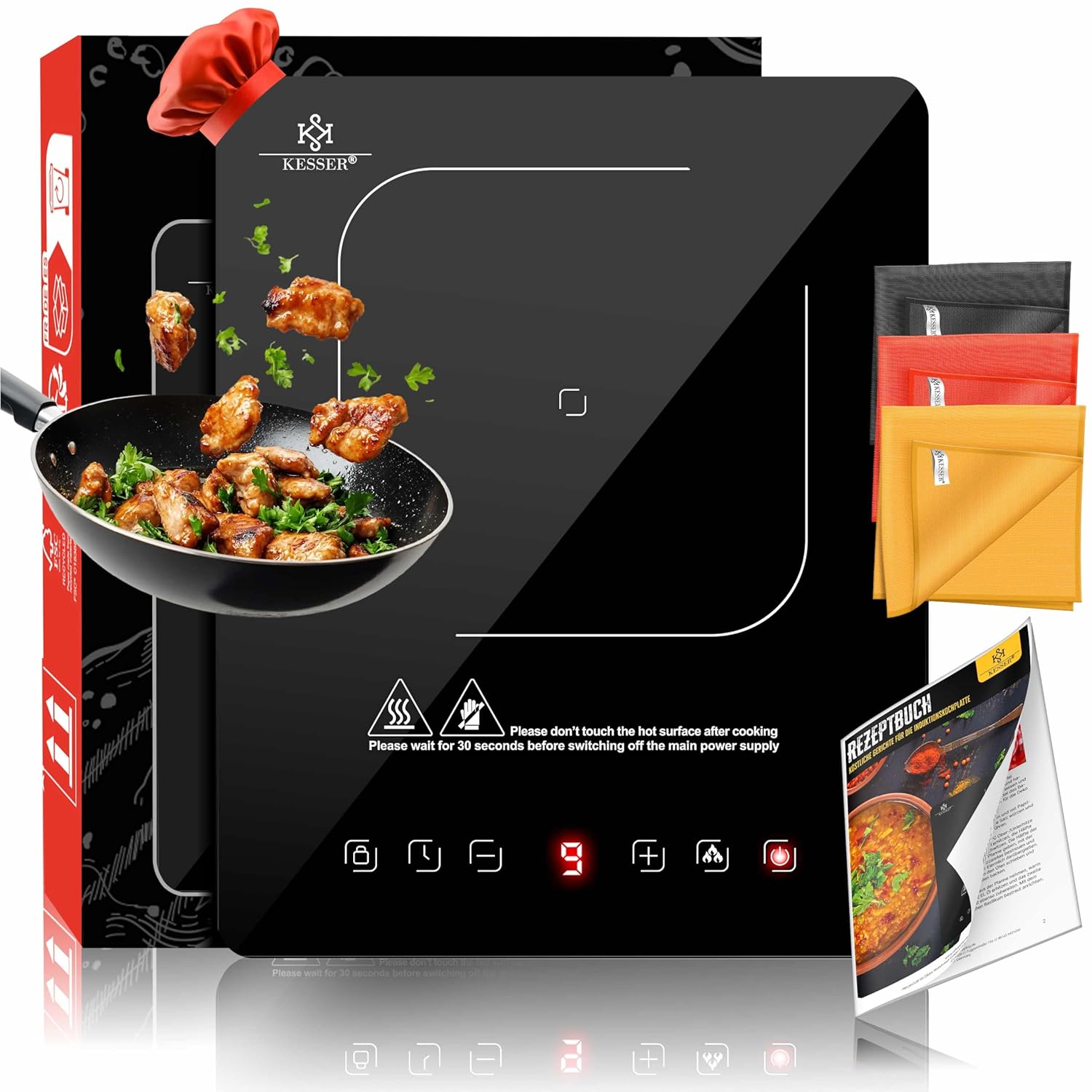 Knisterkochfeld mit Touch-Bedienung, inklusive Kochzubehör und Rezeptbuch, geeignet für modernes Kochen, energiesparend, benutzerfreundlich, ideal für Hausküchen, hochwertige Verarbeitung, vielseitig einsetzbar.
