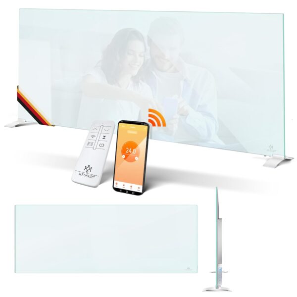 KESSER® Infrarot-Heizgerät 600 W, Glas‑Convector, energiesparend, Fenster‑Erkennung, Fernbedienung & App