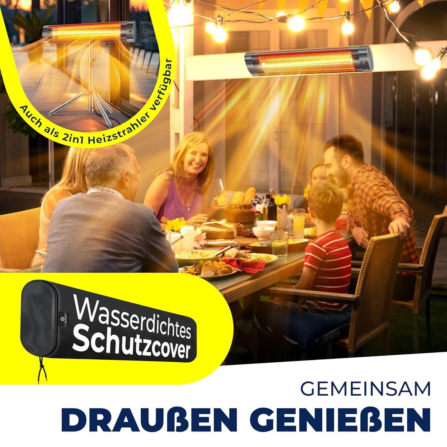 KESSER Infrarotheizung 2500W, Fernbedienung, 3 Stufen, Quarz‑Element