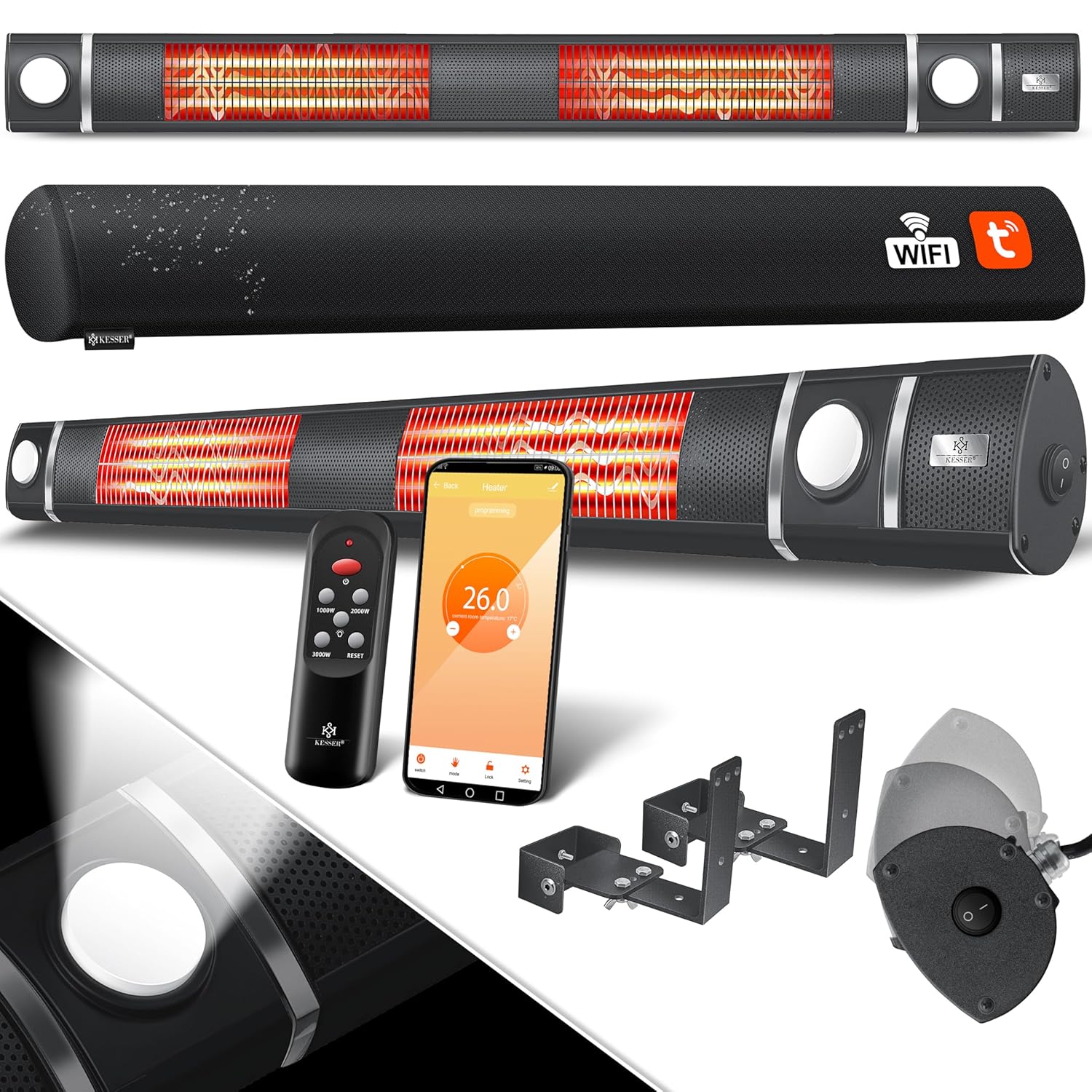 KESSER Infrarotheizung 3000 W WLAN Fernbedienung LED Licht Schutzabdeckung