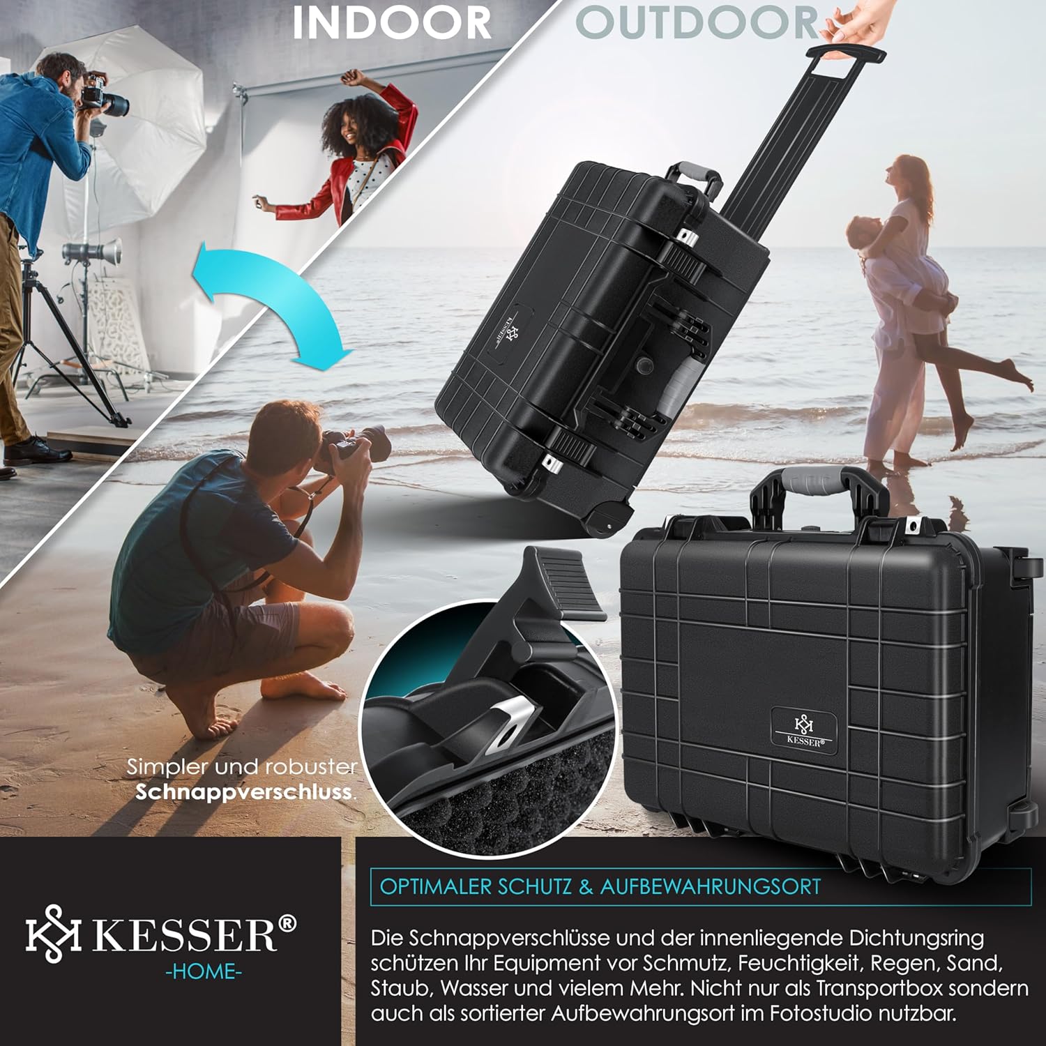 KESSER® Kamera-Transportkoffer Hartschale, Schaum, Rollen, verstellbarer Griff, wasserdicht