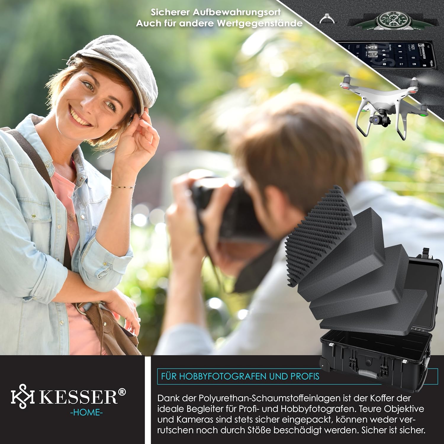 KESSER® Kamera-Transportkoffer Hartschale, Schaum, Rollen, verstellbarer Griff, wasserdicht