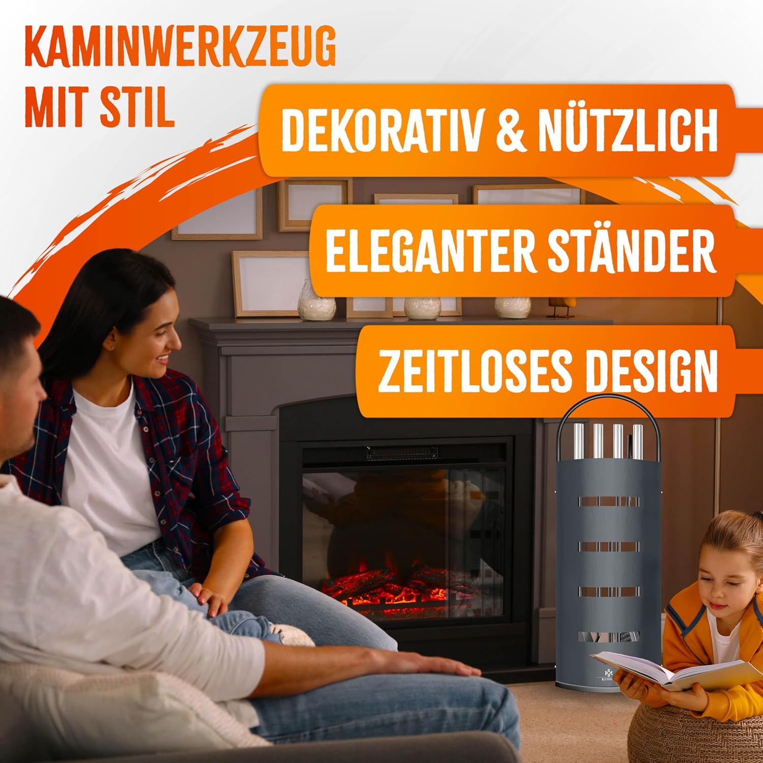 KESSER Kaminzubehör-Set 5 Stück – Modern, beschichtet, hochwertig, mit Schutzhülle