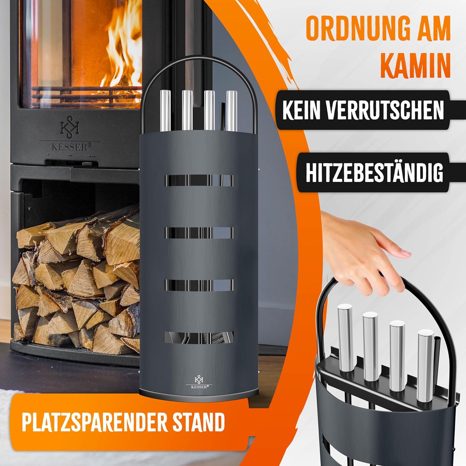 KESSER Kaminzubehör-Set 5 Stück – Modern, beschichtet, hochwertig, mit Schutzhülle