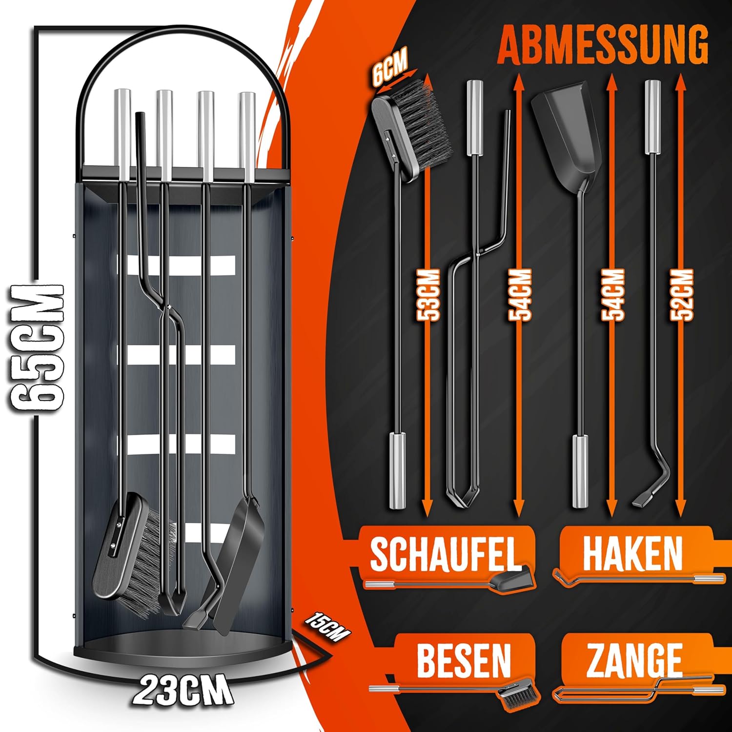 KESSER Kaminzubehör-Set 5 Stück – Modern, beschichtet, hochwertig, mit Schutzhülle