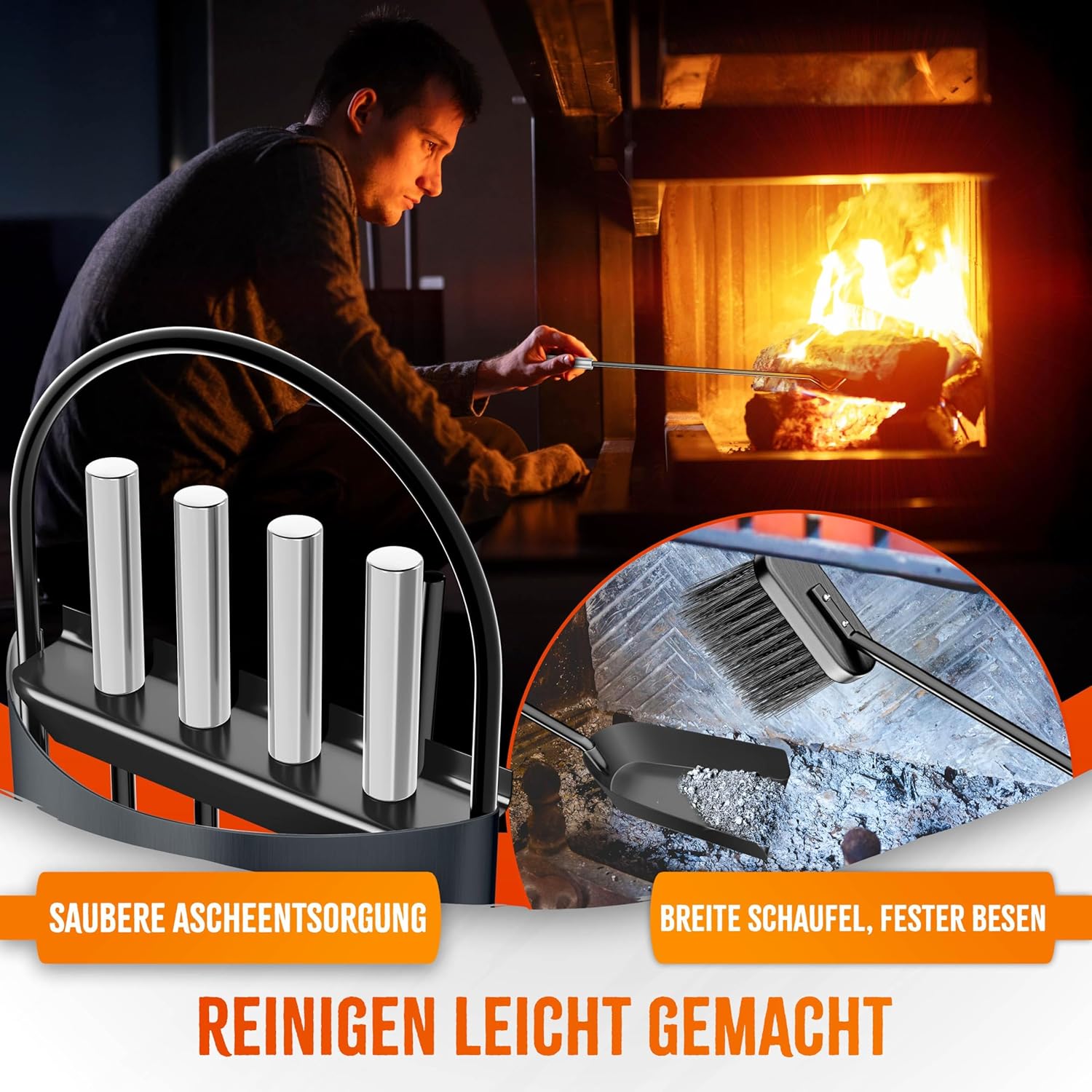 KESSER Kaminzubehör-Set 5 Stück – Modern, beschichtet, hochwertig, mit Schutzhülle