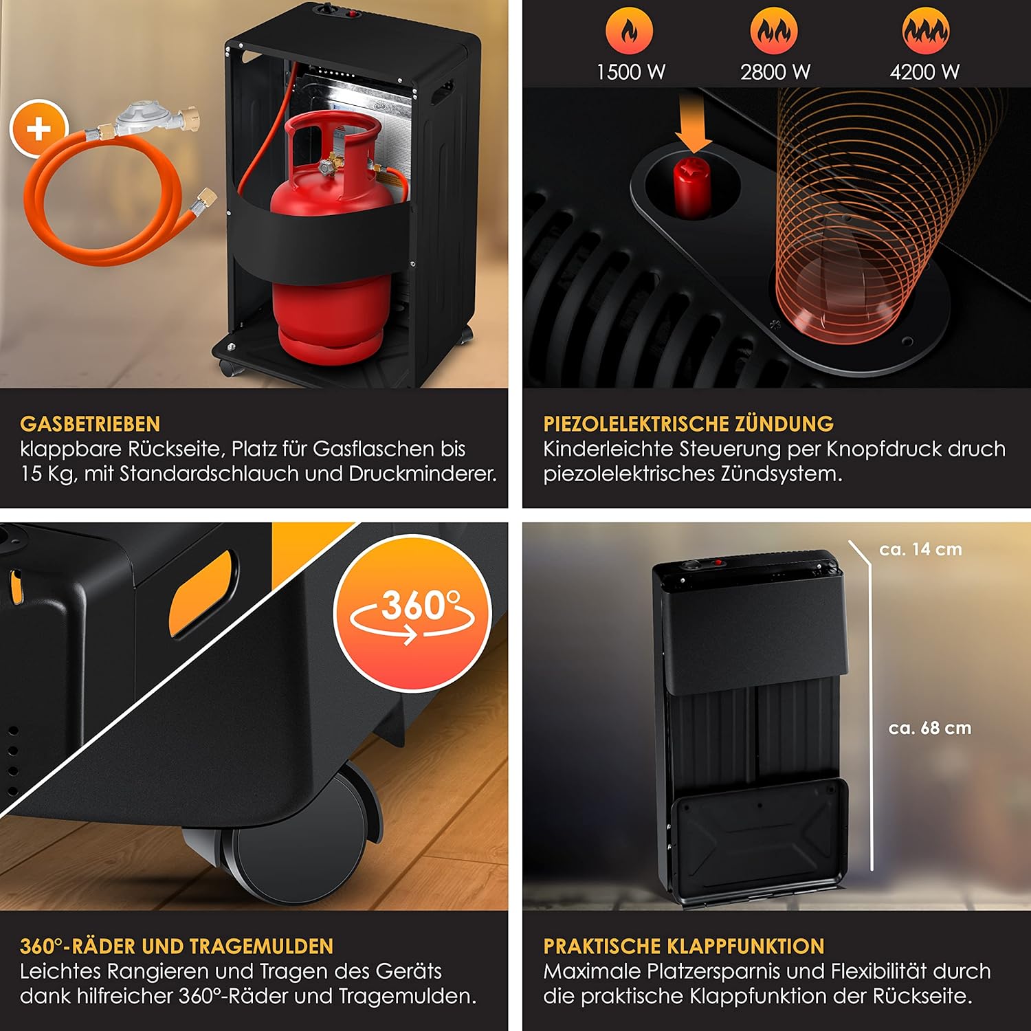 Kesser® Keramik‑Gasheizung 4200W Infrarotbrenner Regulierer 15kg Butan/Propan (Klasse A)