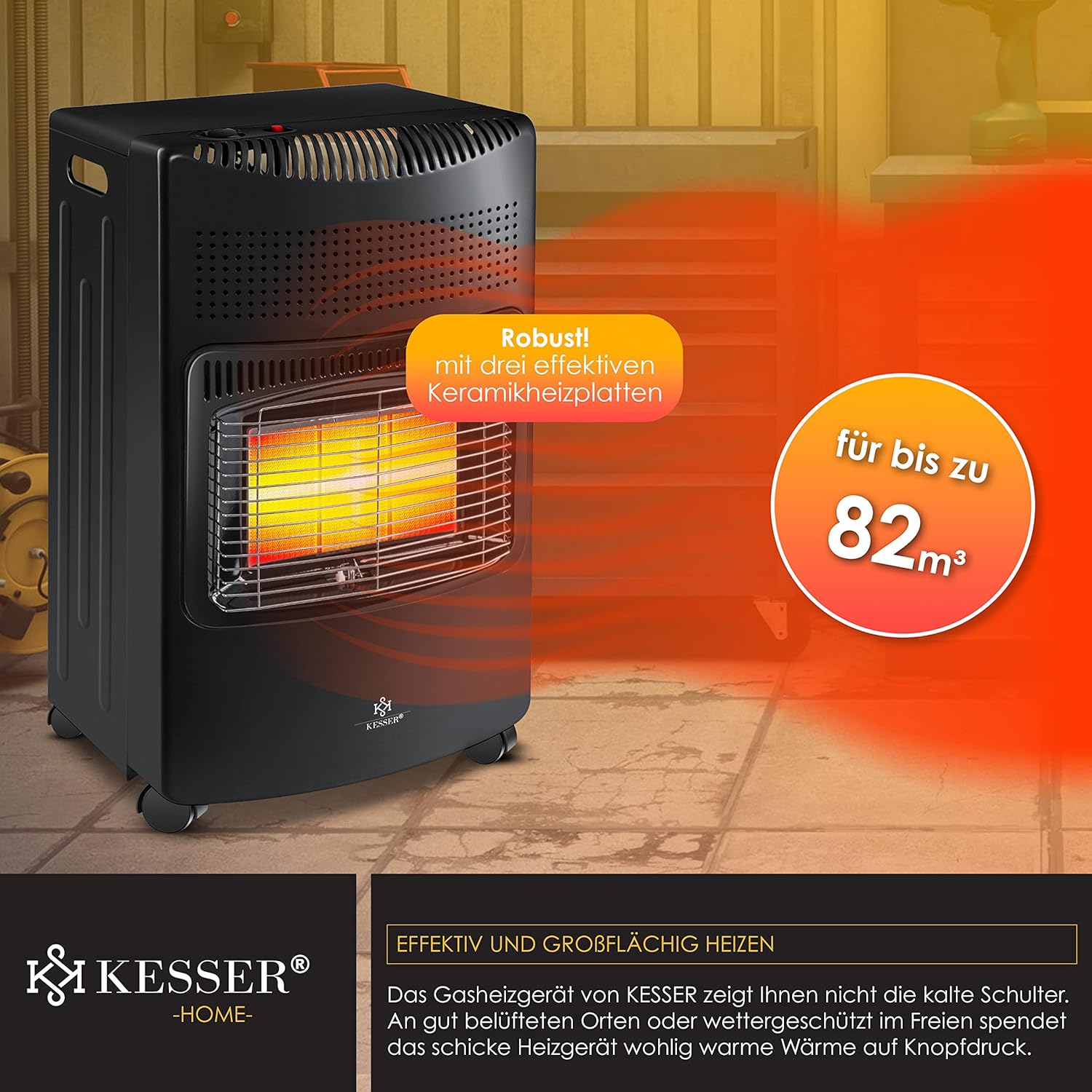 Kesser® Keramik‑Gasheizung 4200W Infrarotbrenner Regulierer 15kg Butan/Propan (Klasse A)