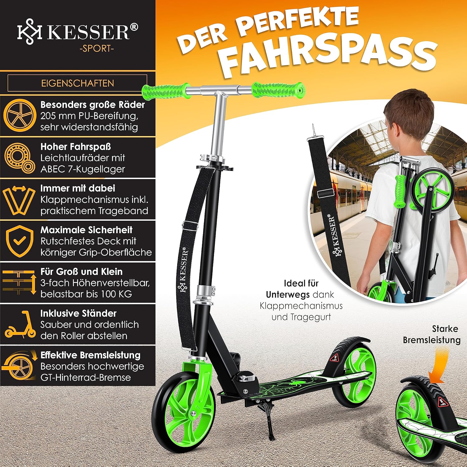 KESSER® Kinder Kick Scooter City – leicht, verstellbar, robuste Gummiräder