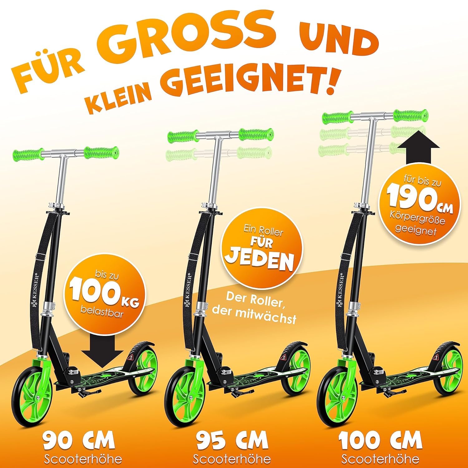 KESSER® Kinder Kick Scooter City – leicht, verstellbar, robuste Gummiräder