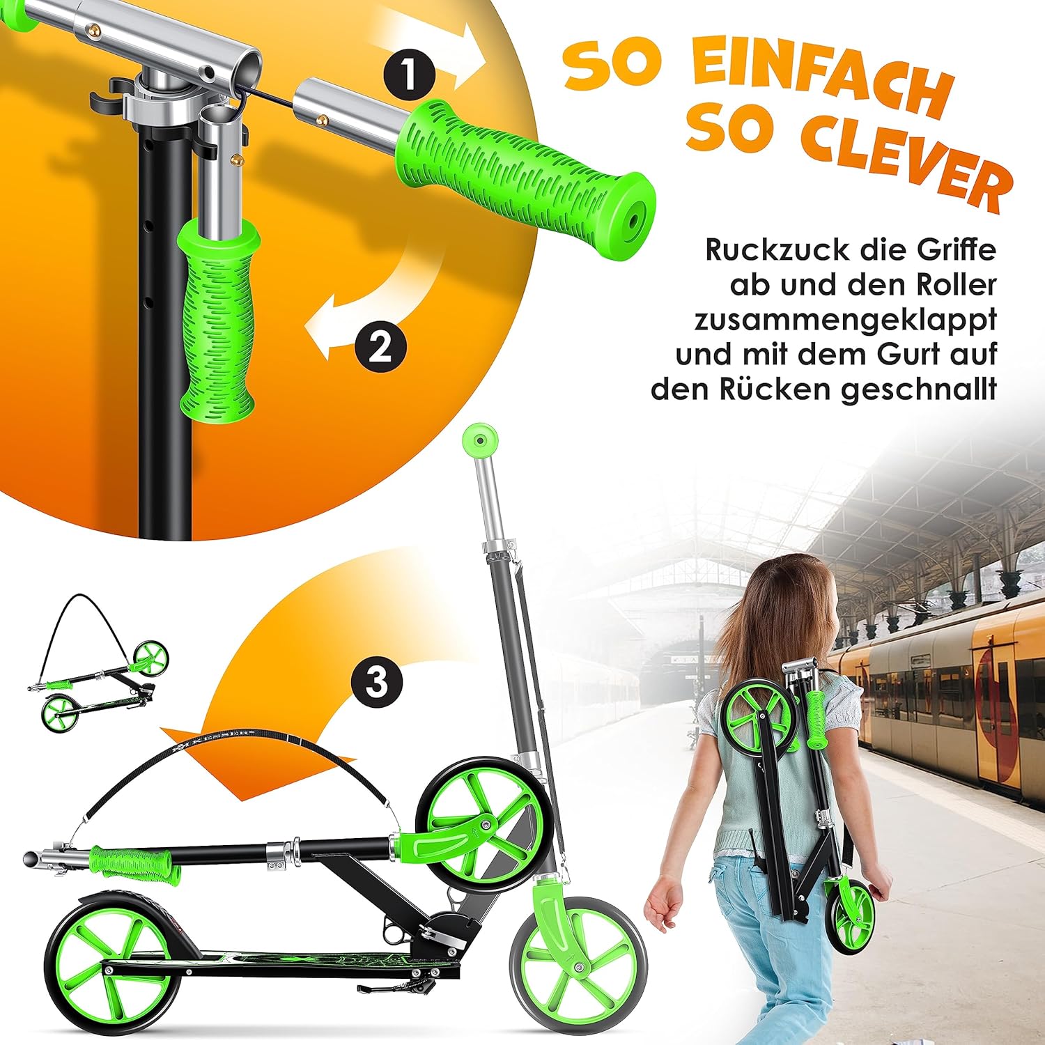 KESSER® Kinder Kick Scooter City – leicht, verstellbar, robuste Gummiräder