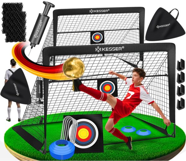 KESSER Kinderfußballtor Set 2 Pop‑Up, Fiberglas‑Stäbe, robustes Netz, Transporttasche