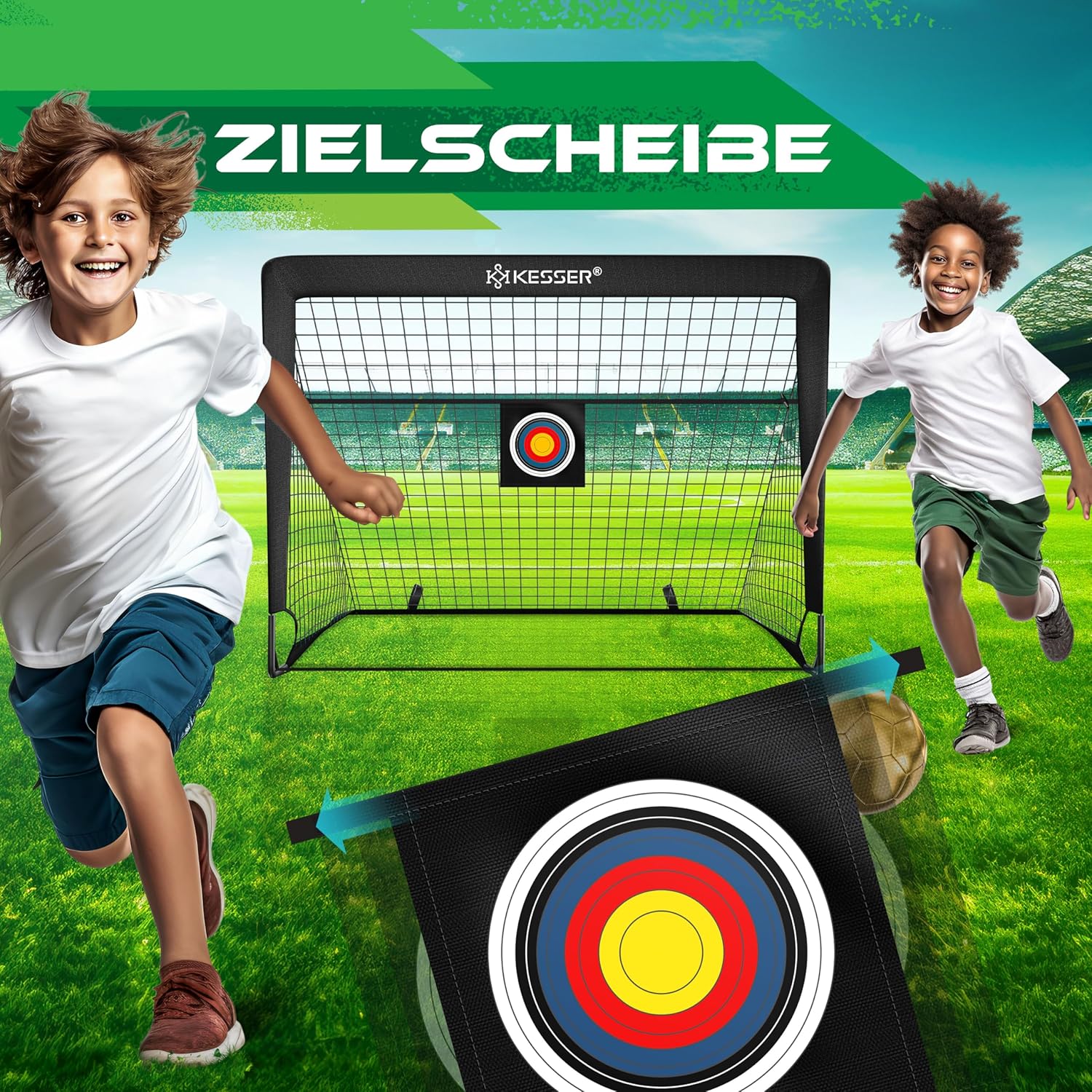 KESSER Kinderfußballtor Set 2 Pop‑Up, Fiberglas‑Stäbe, robustes Netz, Transporttasche
