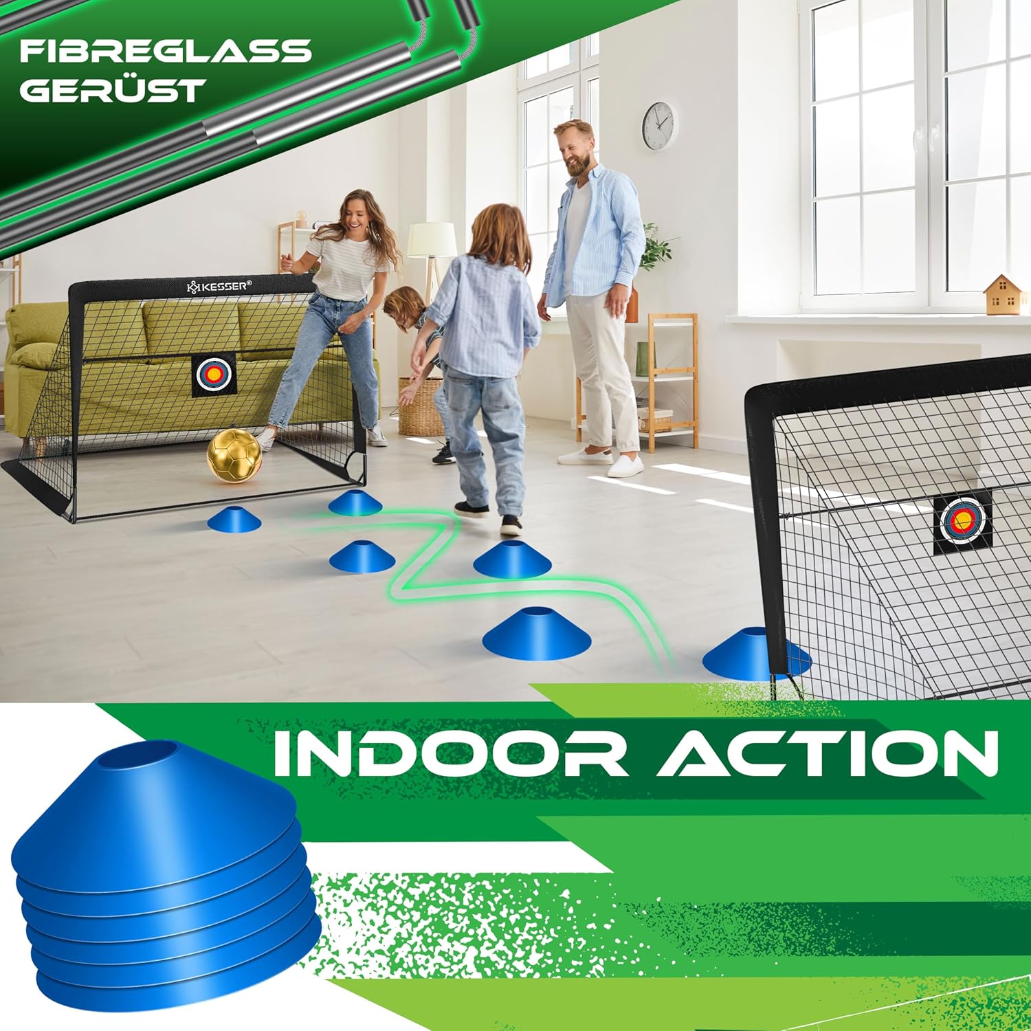 KESSER Kinderfußballtor Set 2 Pop‑Up, Fiberglas‑Stäbe, robustes Netz, Transporttasche