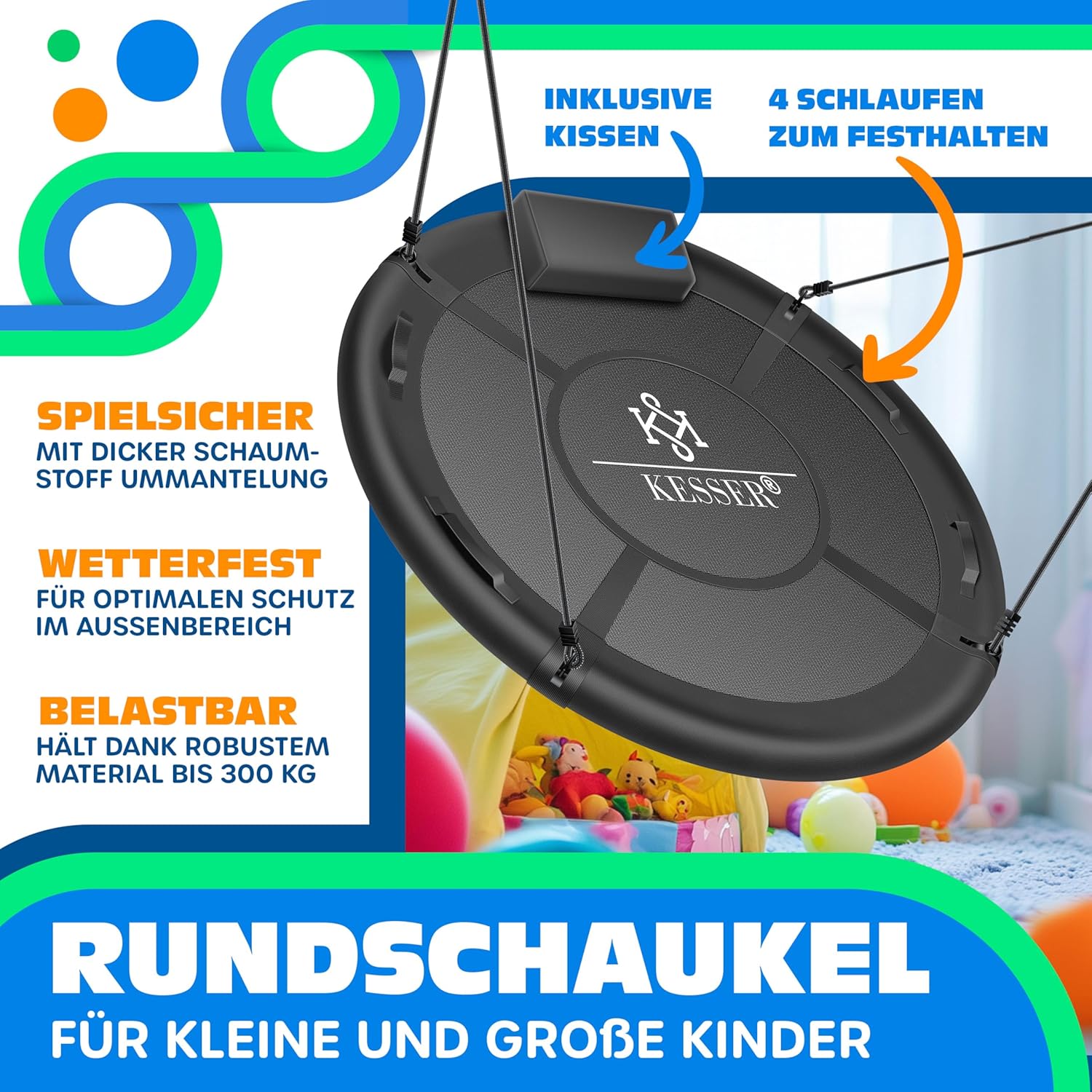 KESSER® Kinderhängesitz 120 cm Durchmesser – 300 kg, 4 Handgriffe, einstellbar