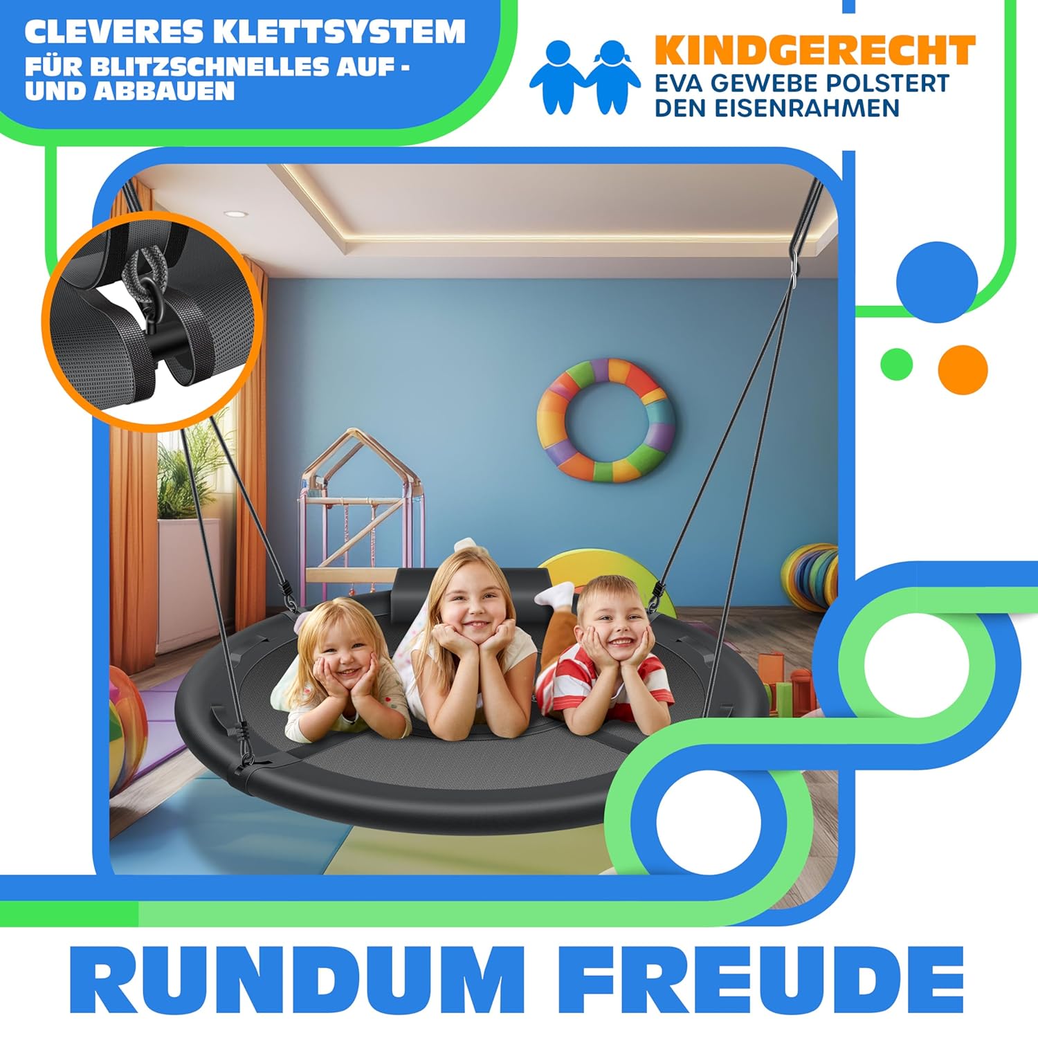 KESSER® Kinderhängesitz 120 cm Durchmesser – 300 kg, 4 Handgriffe, einstellbar