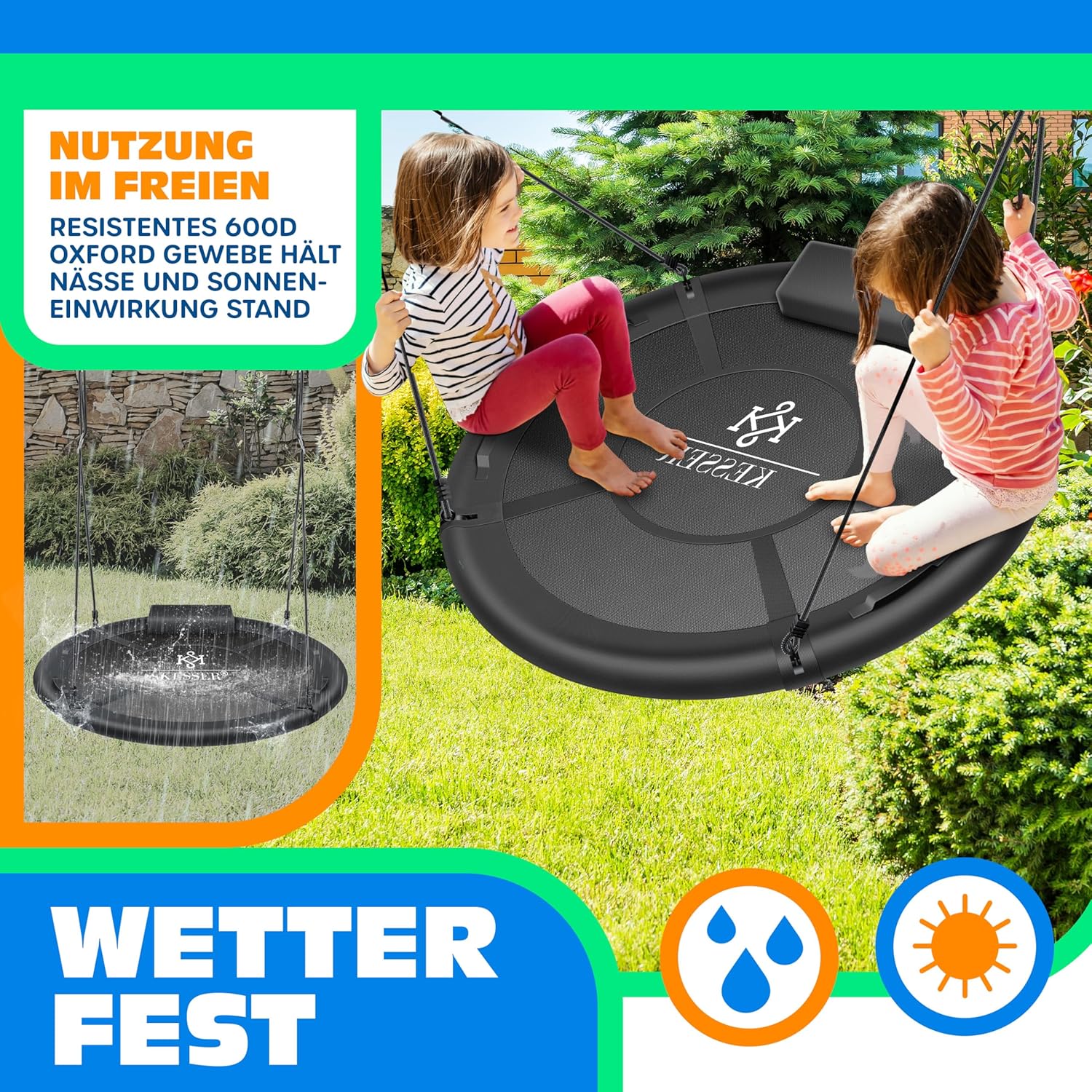 KESSER® Kinderhängesitz 120 cm Durchmesser – 300 kg, 4 Handgriffe, einstellbar