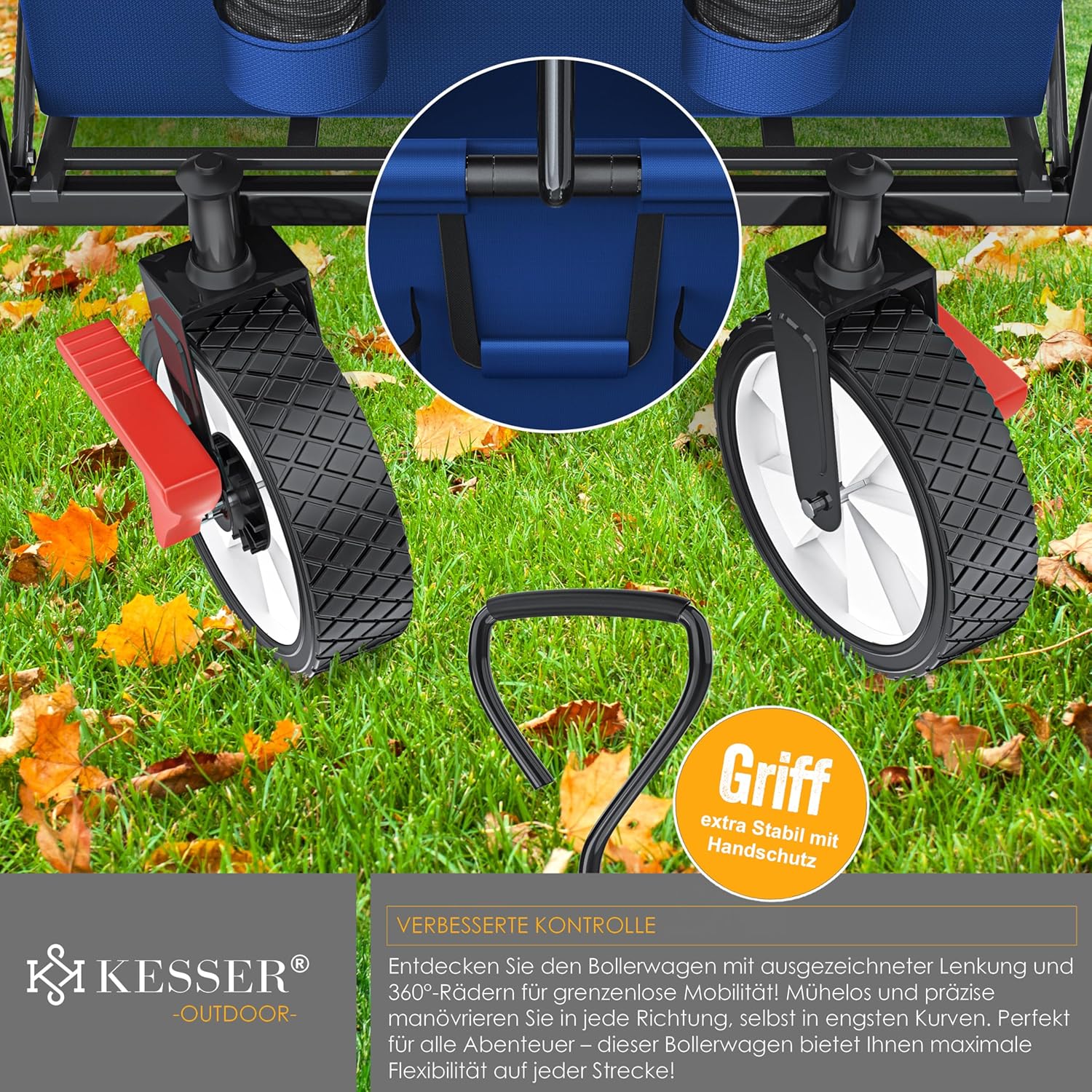 KESSER® Klappbarer Handwagen 360° Vorderräder, Bremse, Gummireifen, XXL Tragetasche