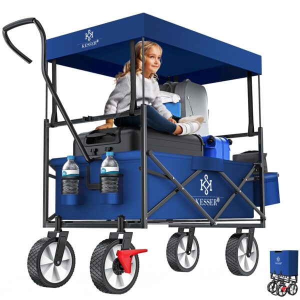KESSER® Klappbarer Handwagen 360° Vorderräder, Bremse, Gummi­reifen, XXL Tragetasche