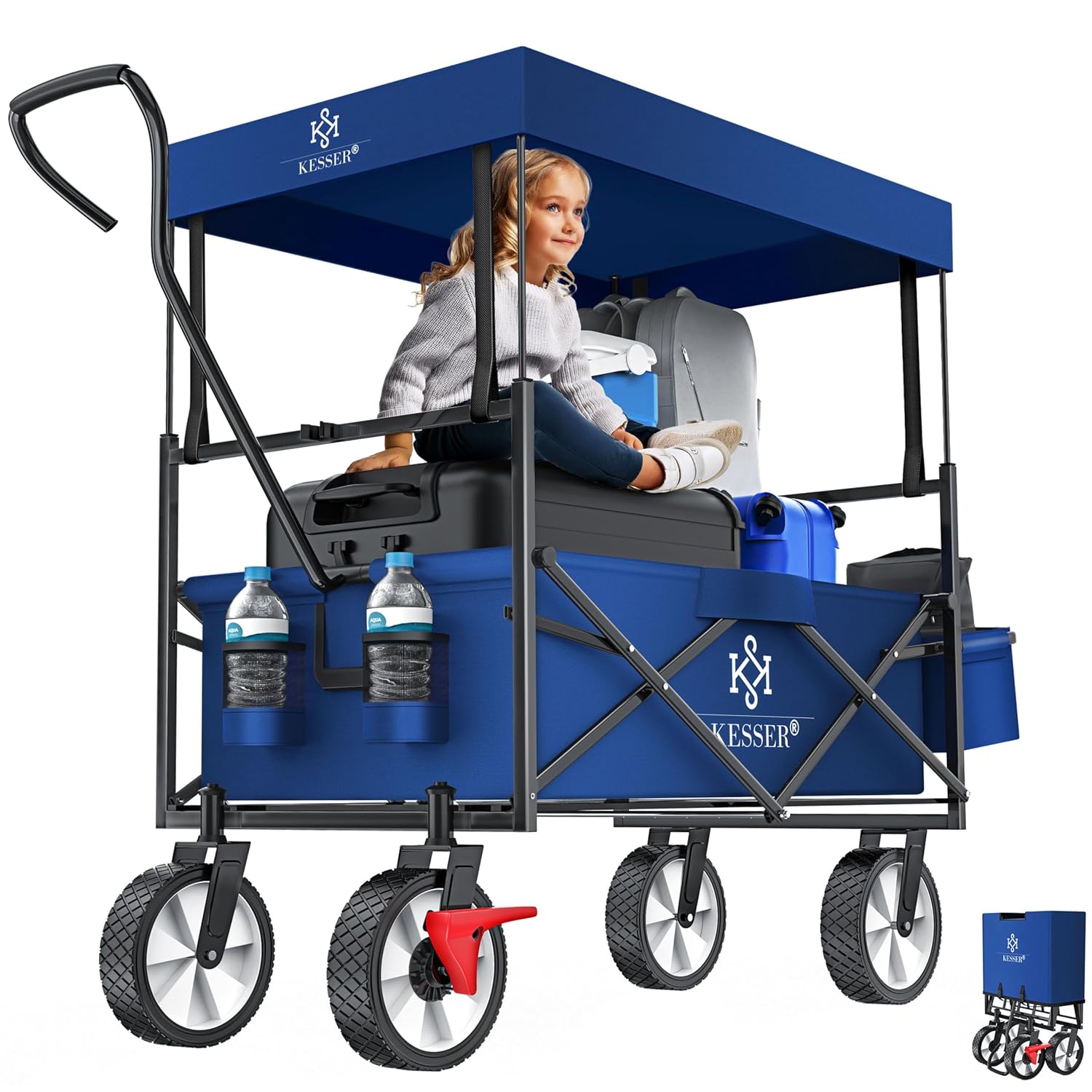 KESSER® Klappbarer Handwagen 360° Vorderräder, Bremse, Gummireifen, XXL Tragetasche