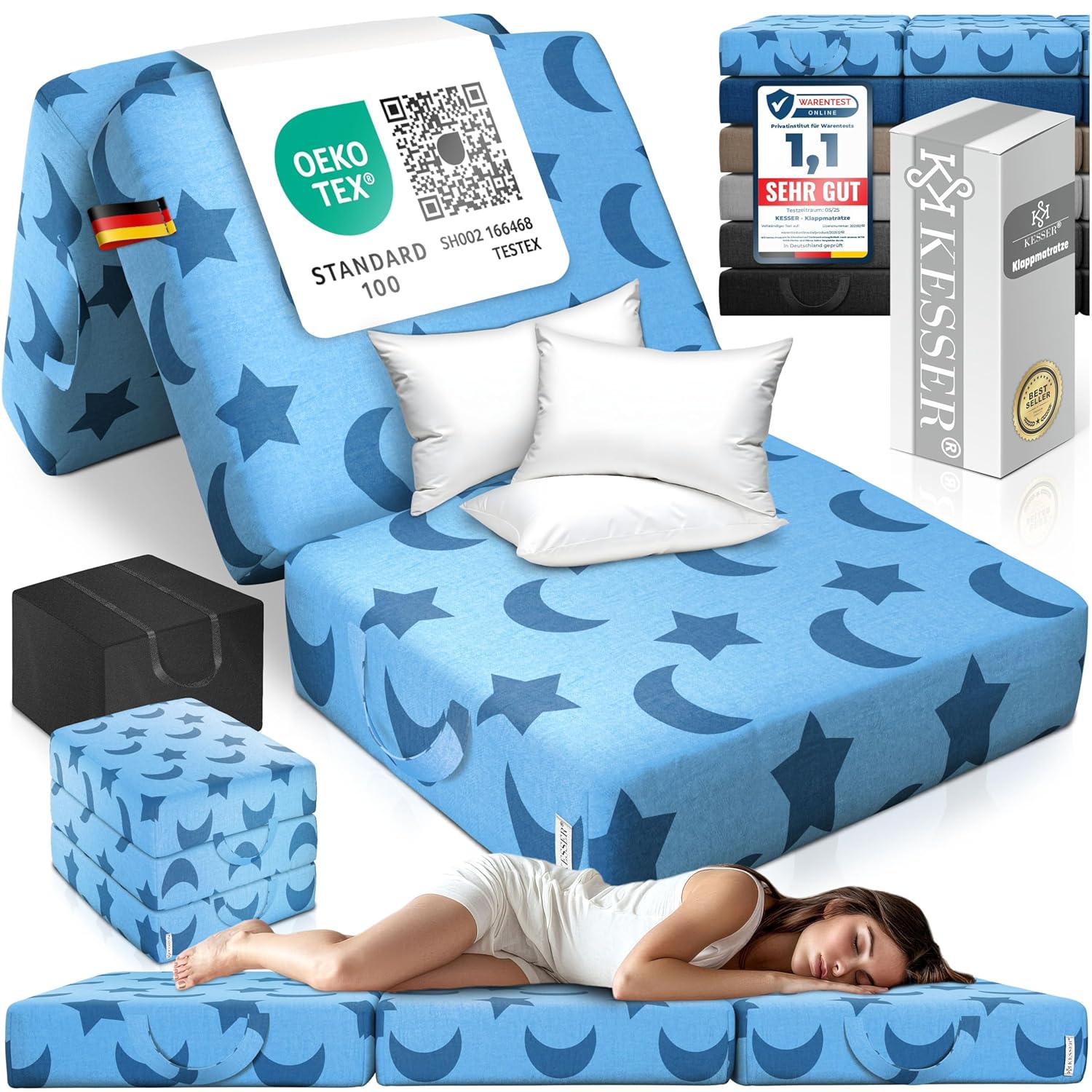 KESSER® Klappmatratze 75x200x15 cm – 3‑Wege faltbar, 15 cm dick, atmungsaktiv, waschbar