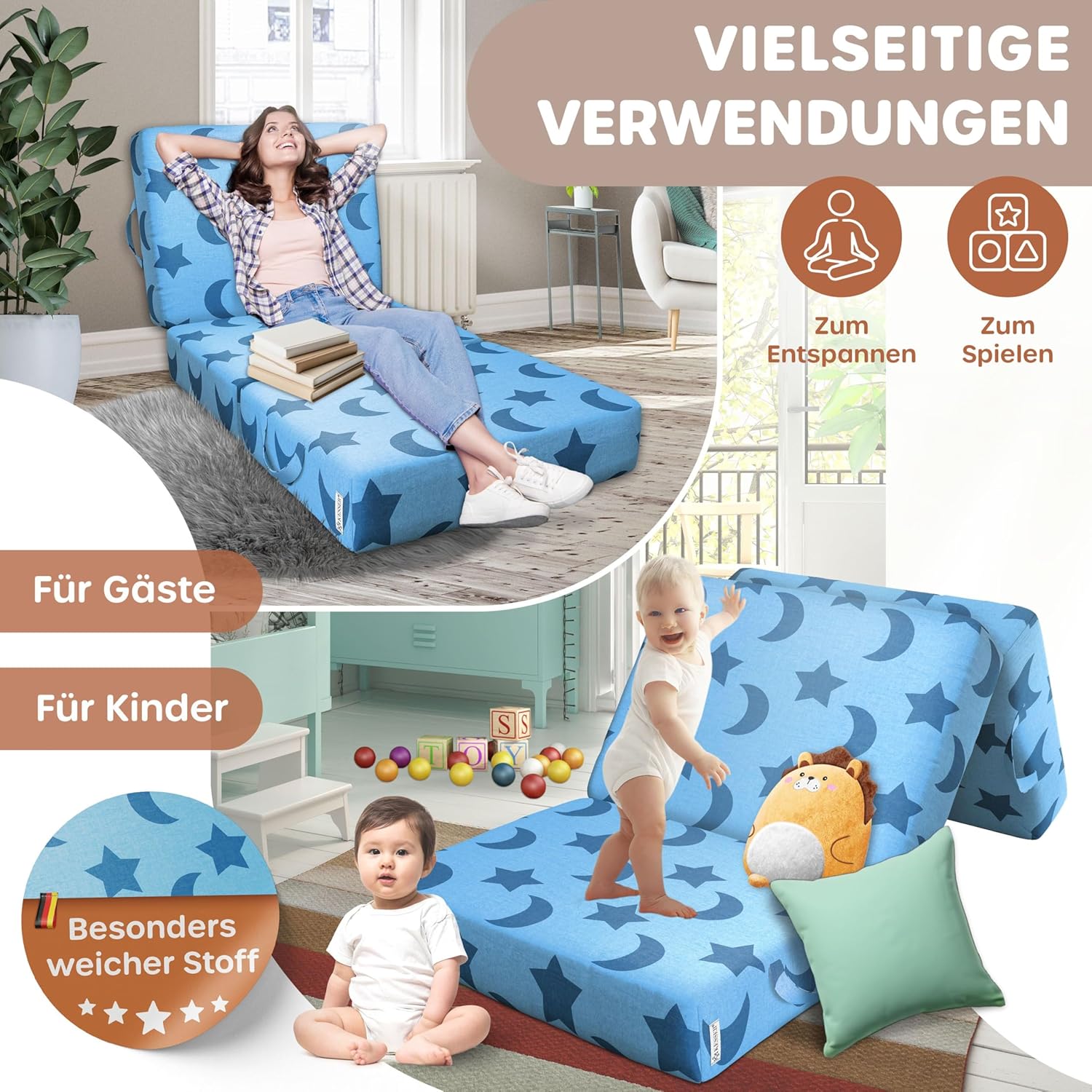 KESSER® Klappmatratze 75x200x15 cm – 3‑Wege faltbar, 15 cm dick, atmungsaktiv, waschbar