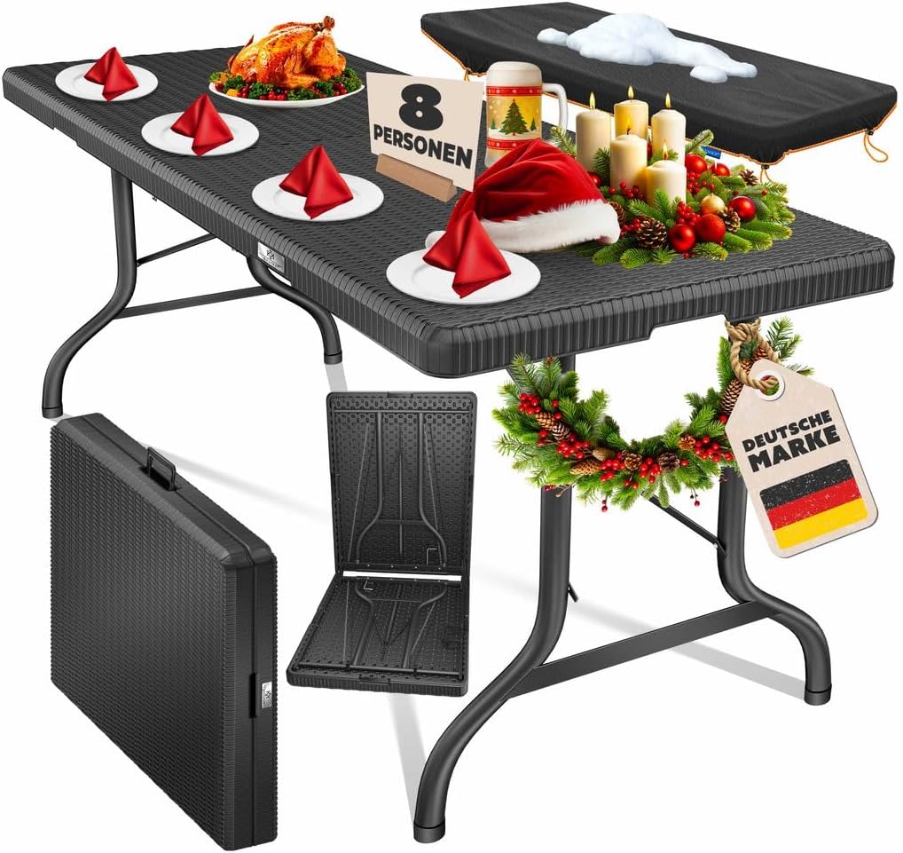 Kesser® Klapptisch 180x75 cm Rattan‑Look, 6 Sitzplätze, tragbar, für Garten, Balkon & Camping