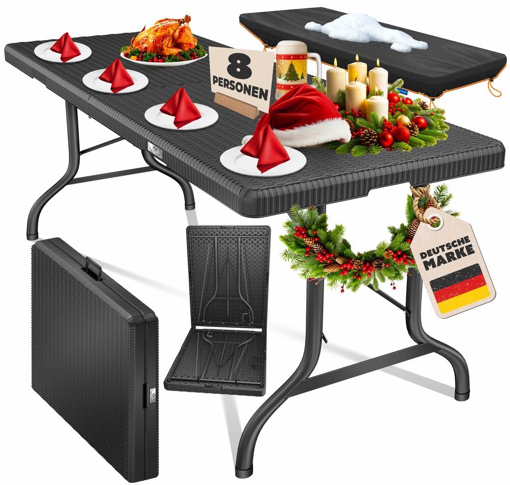 Kesser® Klapptisch 180x75 cm Rattan‑Look, 6 Sitzplätze, tragbar, für Garten, Balkon & Camping