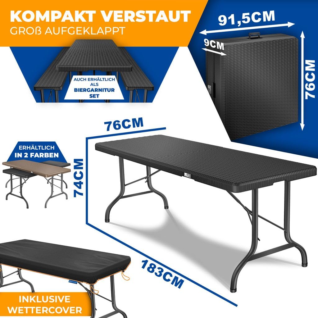 Kesser® Klapptisch 180x75 cm Rattan‑Look, 6 Sitzplätze, tragbar, für Garten, Balkon & Camping