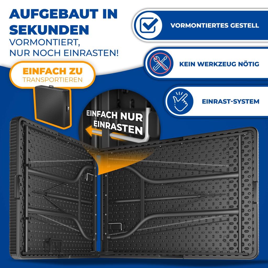 Kesser® Klapptisch 180x75 cm Rattan‑Look, 6 Sitzplätze, tragbar, für Garten, Balkon & Camping