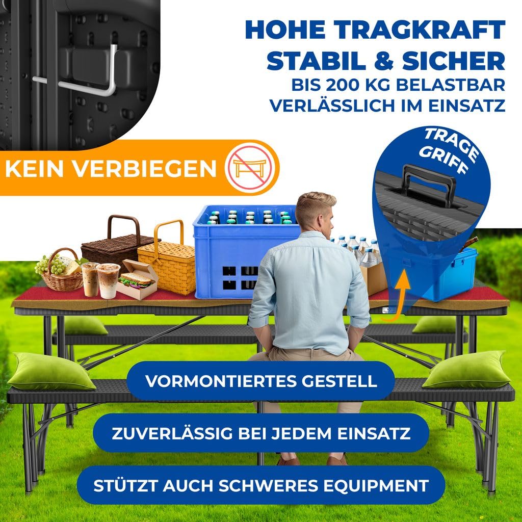 Kesser® Klapptisch 180x75 cm Rattan‑Look, 6 Sitzplätze, tragbar, für Garten, Balkon & Camping