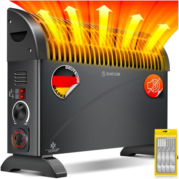 KESSER Konvektor 2000 W Heizlüfter 24h‑Timer, Frostschutz, Turbo‑Heizung schwarz