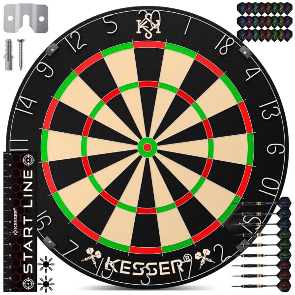 KESSER® Kork‑Dartboard 9 Darts, 21 Pro‑Flügel, Metallspitze