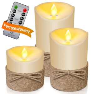 KESSER® LED Kerzen Set 3 Stück – Flameless, Fernbedienung, Timer, Dimmer, realistische LED‑Flamme