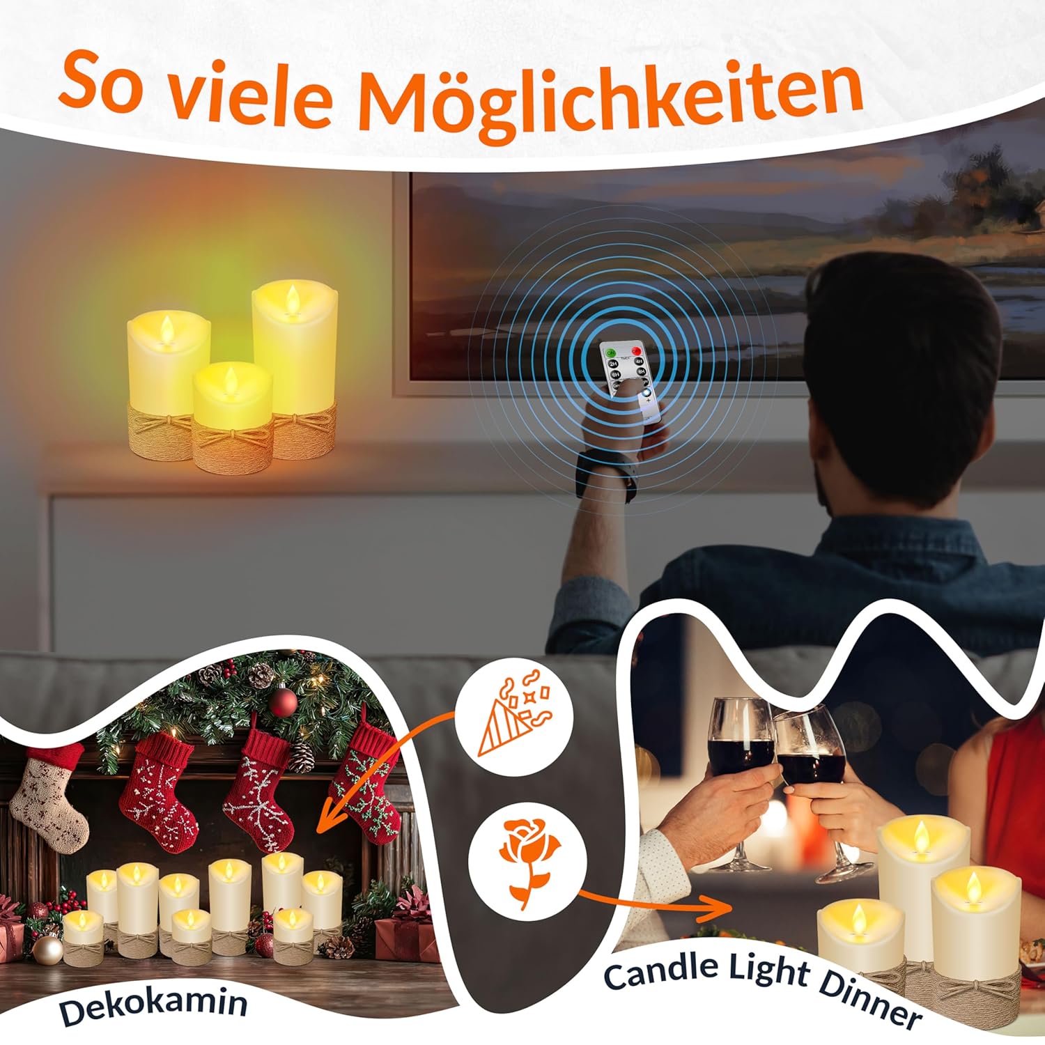 KESSER® LED Kerzen Set 3 Stück – Flameless, Fernbedienung, Timer, Dimmer, realistische LED‑Flamme