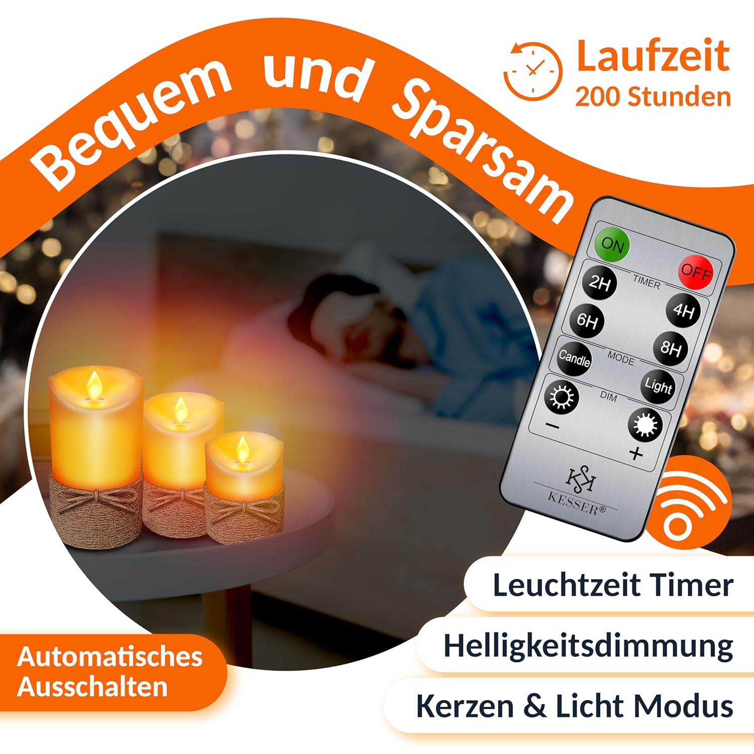 KESSER® LED Kerzen Set 3 Stück – Flameless, Fernbedienung, Timer, Dimmer, realistische LED‑Flamme