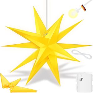 KESSER® LED-Weihnachtsstern 35 cm 3D mit Timer – gelb, warmweiß, Innen/Außen