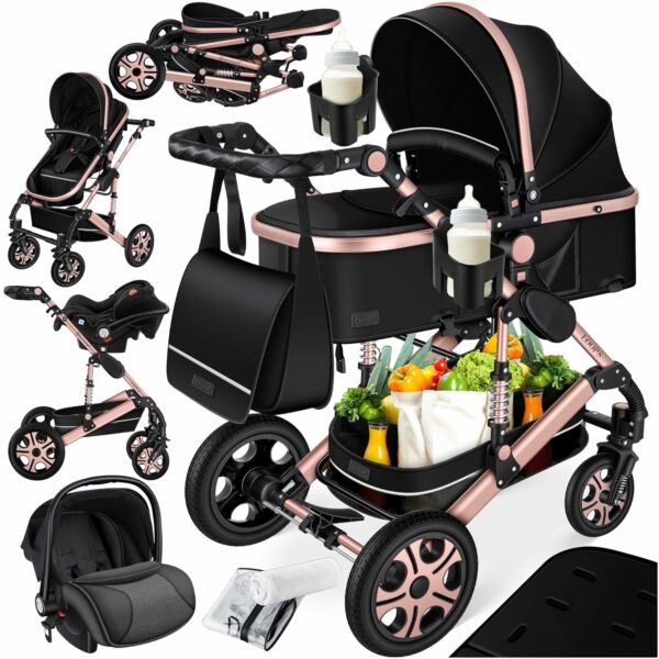 Kesser® Loops 3‑in‑1 Kinderwagen mit Baby‑Tub, Sport‑Sitz, Autositz & Vollgummiräder