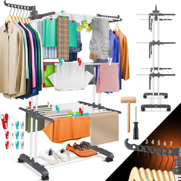 KESSER Lufttrockner‑Turm mit Rollen, faltbar, 10 Ebenen, Innen/Außen