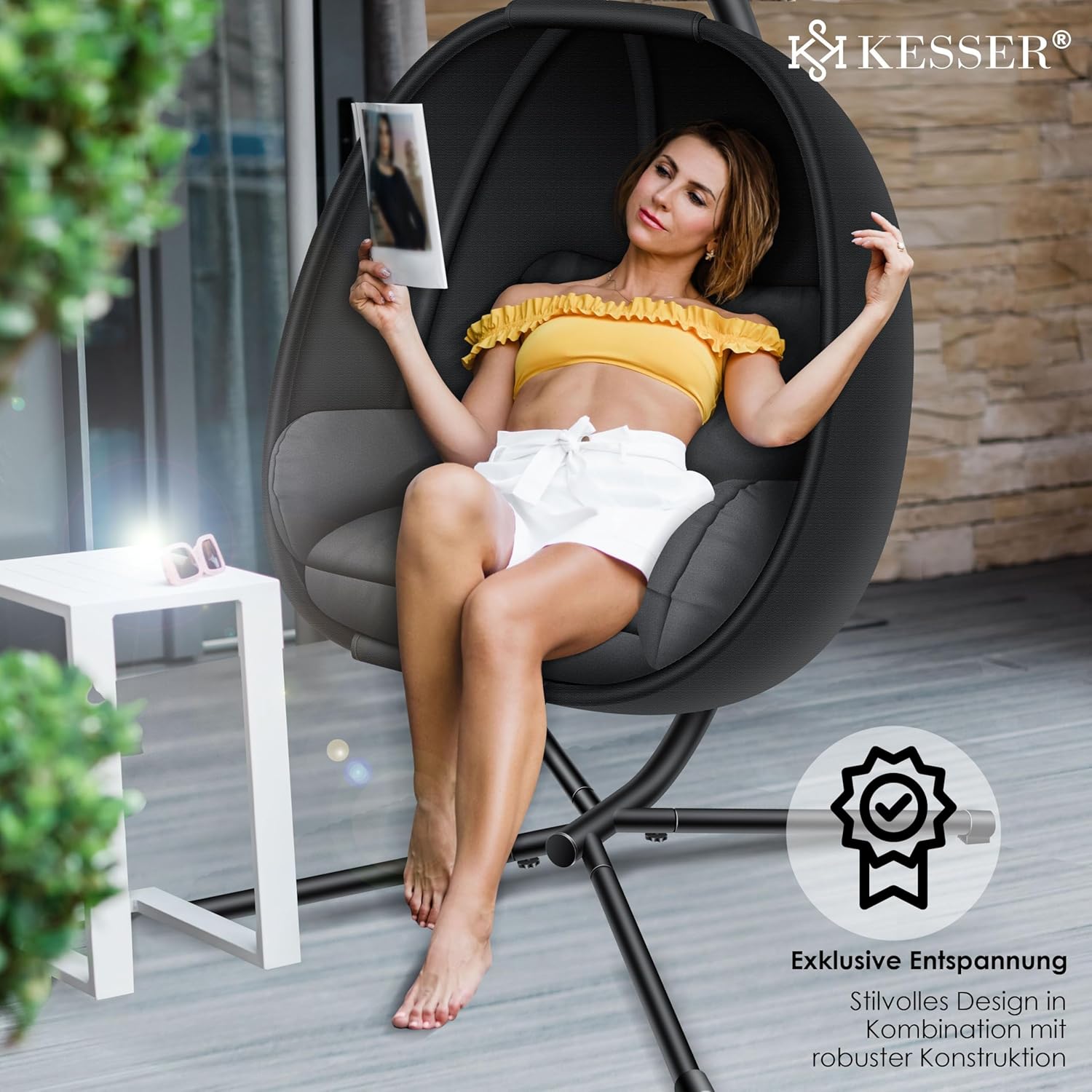 KESSER® Luxe Hängesessel mit Rahmen, weichem Sitz & Rücken, stabile Basis, 150 kg