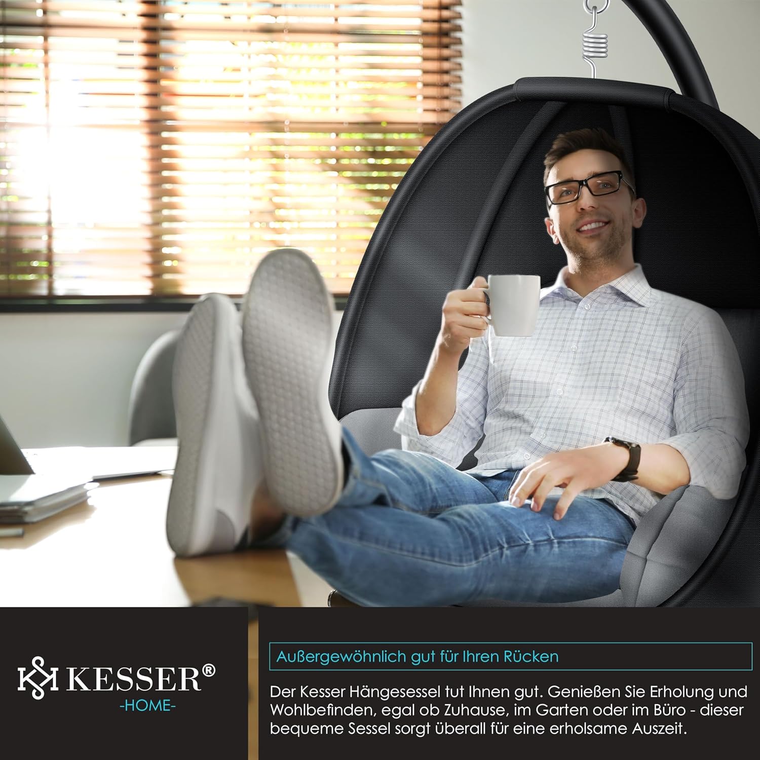 KESSER® Luxe Hängesessel mit Rahmen, weichem Sitz & Rücken, stabile Basis, 150 kg