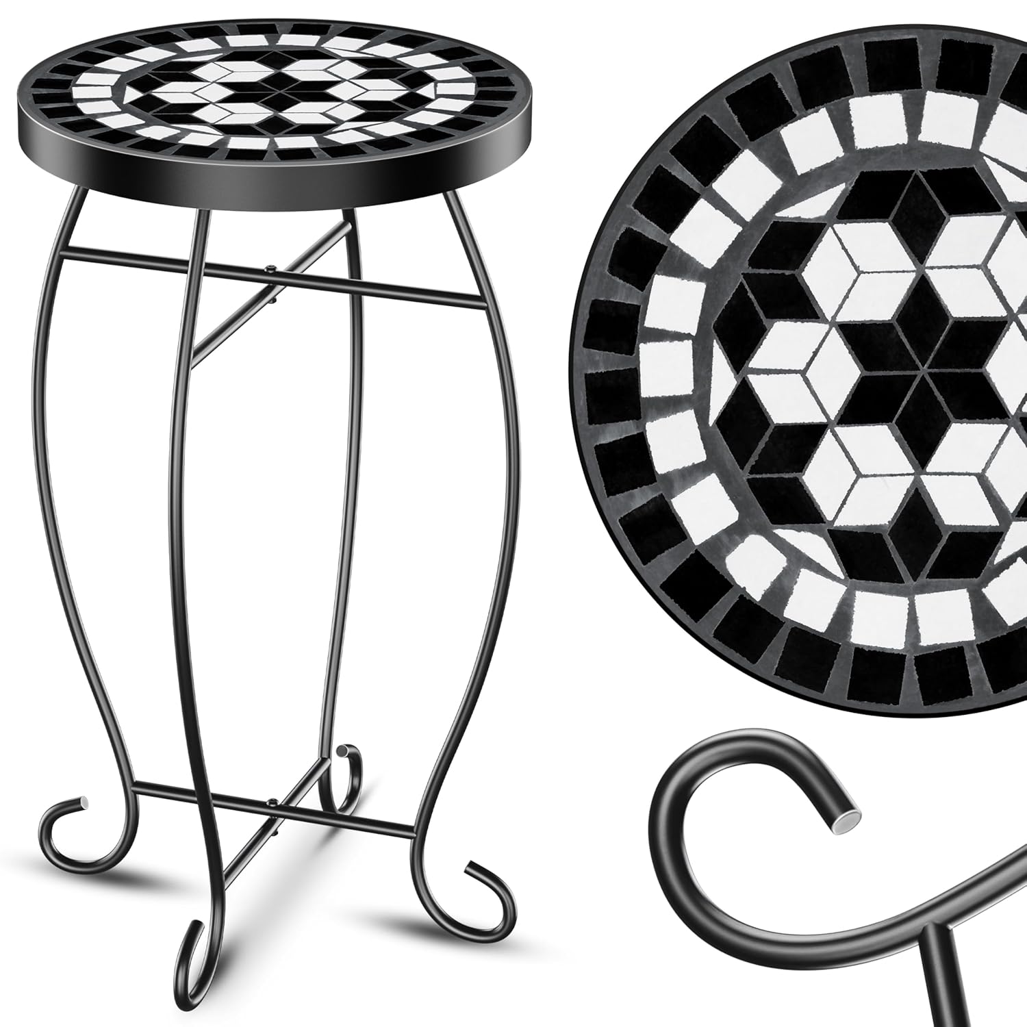 KESSER® Mosaik‑Bistrotisch – Metall & Stein, wetterfest, runde Sitzbank, 60×34 cm