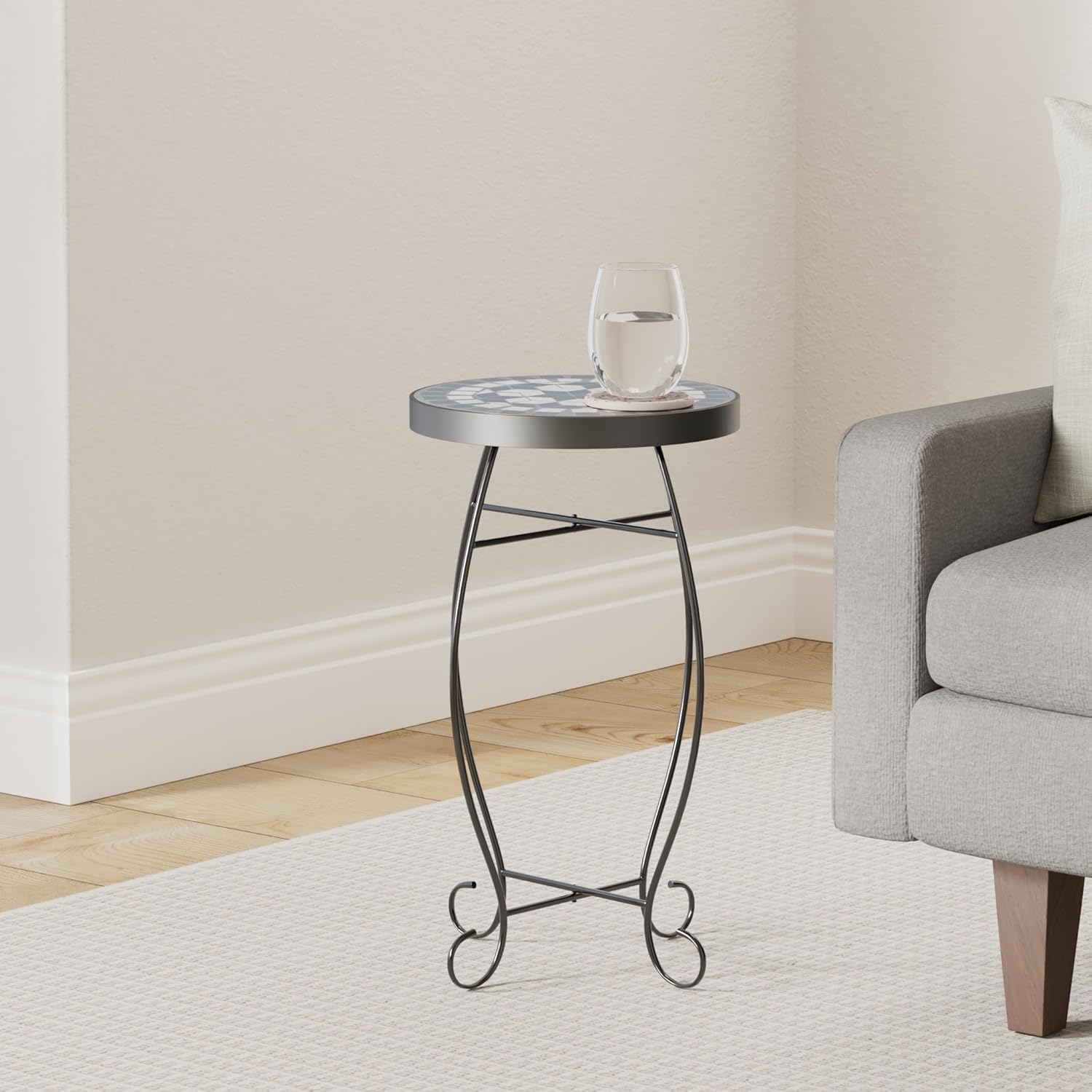 KESSER® Mosaik‑Bistrotisch – Metall & Stein, wetterfest, runde Sitzbank, 60×34 cm