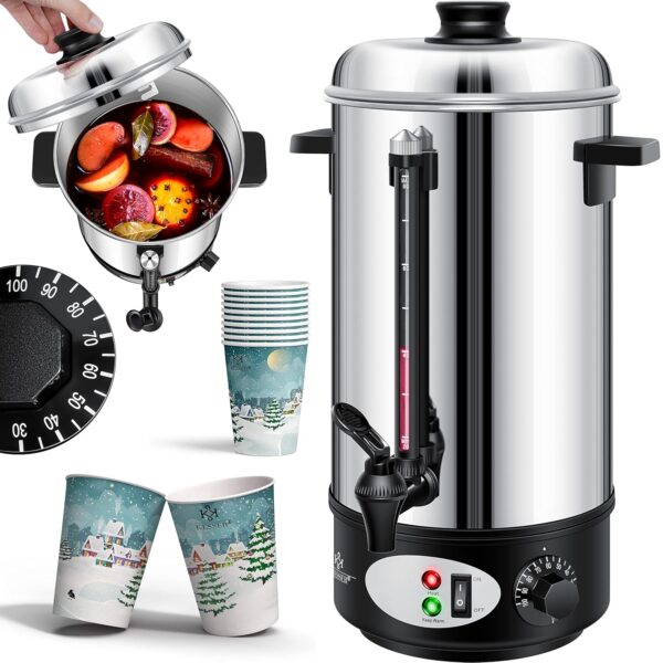 Heißwasserspender mit Thermostat für Kaffeeshops, Hotels und Gastronomie, aus Edelstahl, mit Temperaturregler und energiesparender Heizfunktion.