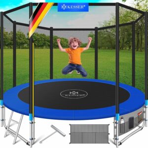 KESSER® Outdoor-Trampolin 244-427 cm – Vollset mit Sicherheitsnetz, Leiter & Seitenfach